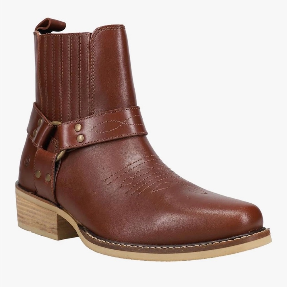 NWOB Dingo Mens Black Bart Square Toe Pull On Casual Boots Ankle - Brown